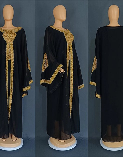 Shimmering Elegance: Embroidered Chiffon Abaya for All-Season Style