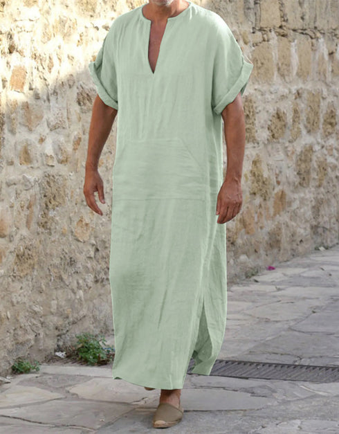 Summer Breeze Thobe: Short Sleeve Kaftan for Casual Muslim Style