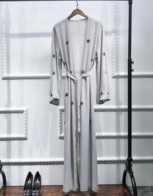 Sparkling Elegance: Diamond-Adorned Chiffon Abaya with Detachable Belt