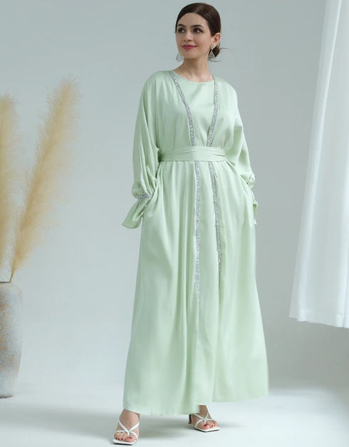 Elegant Ramadan Jalabiya Set: Open Kimono Abaya for Muslim Women's Clothing during the Holy Month