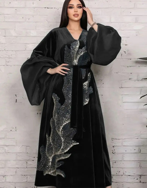 Cozy Elegance: Embroidered Velvet Abaya for Autumn/Winter Comfort