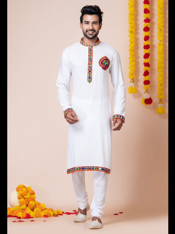 White Kurta Heavy Rayon Churidar