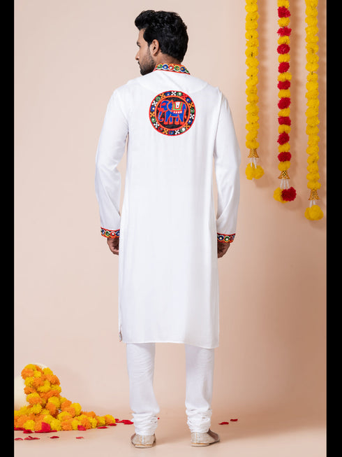 White Kurta Heavy Rayon Churidar Closure View