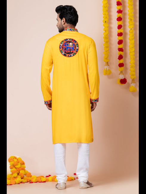 Yellow Kurta Heavy Rayon Churidar Closure View