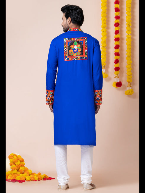 Blue Kurta Heavy Rayon Churidar Closure View