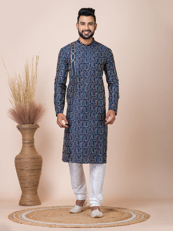 Navy Blue Kurta Cotton Mix. Churidar