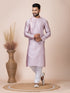 Peach Kurta Self Jacquard Silk with Butti Churidar