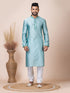 Sea Green Kurta Self Jacquard Silk with Butti Churidar