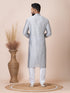 Grey Kurta Jacquard Silk Churidar Closure View