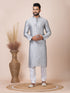 Grey Kurta Jacquard Silk Churidar
