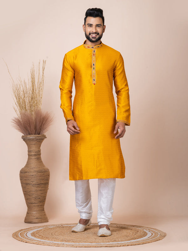 Yellow Kurta Jacquard Silk Churidar
