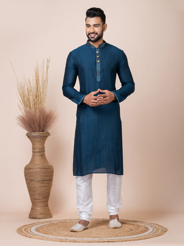 Dark Blue Kurta Self Jacquard Churidar