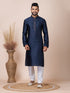 Navy Blue Kurta Self Jacquard Silk with Butti Churidar
