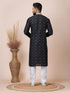 Black Kurta Mulberyy Butti Churidar Closure View