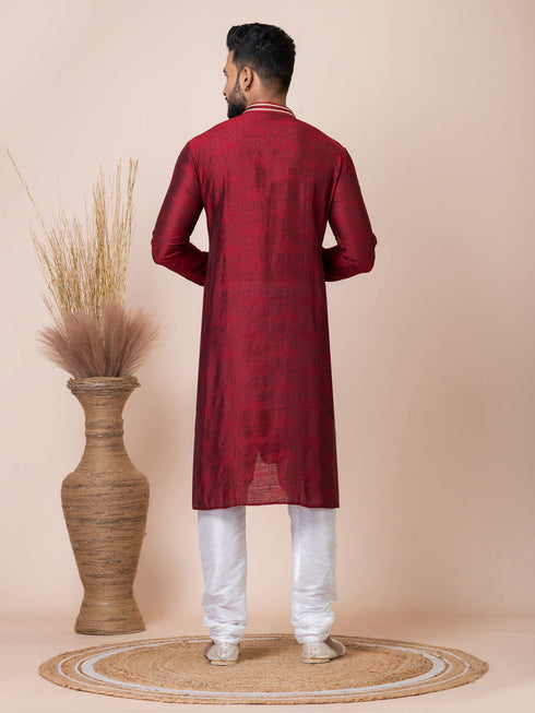 Maroon Kurta Self Jacquard Churidar Closure View