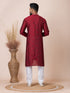 Maroon Kurta Self Jacquard Churidar Closure View
