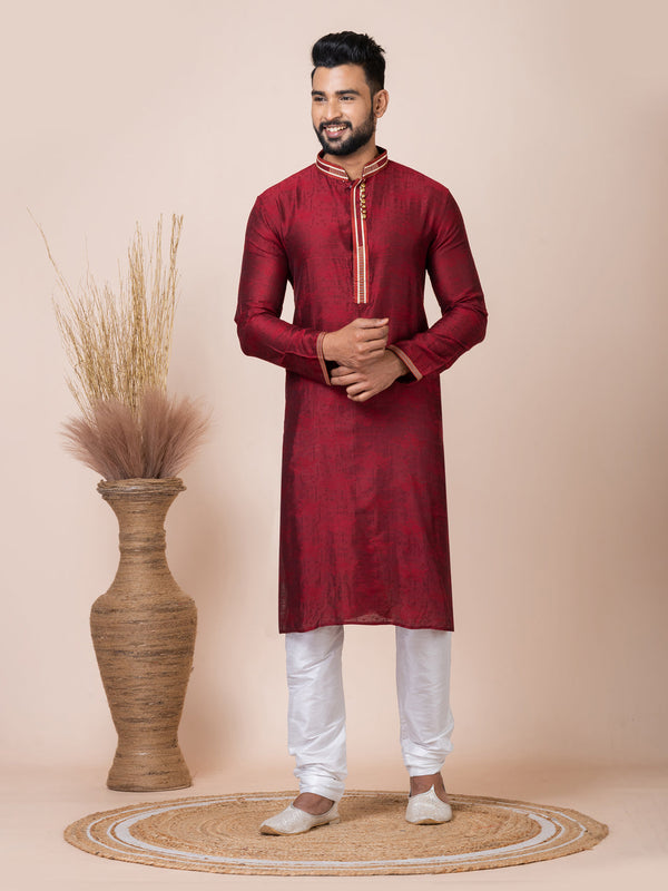 Maroon Kurta Self Jacquard Churidar
