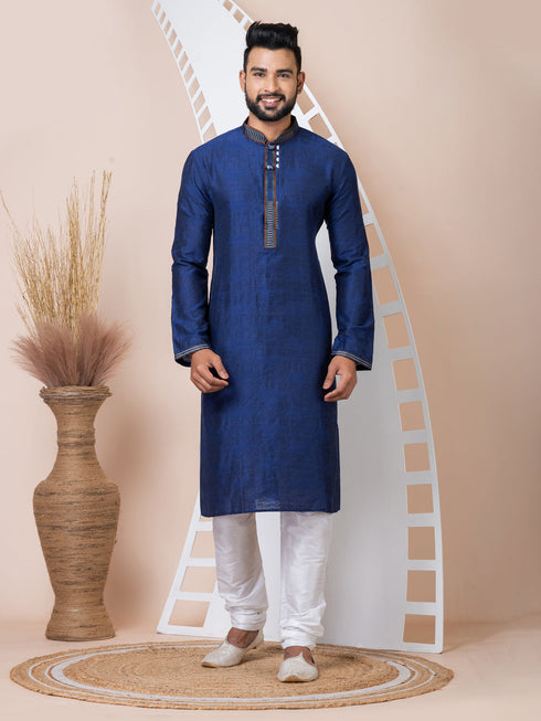 Navy Blue Kurta Self Jacquard Churidar