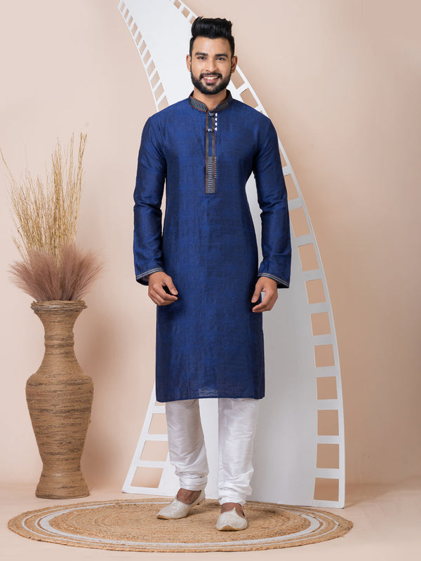 Navy Blue Kurta Self Jacquard Churidar