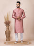 Dark Peach Kurta Self Jacquard Silk with Butti Churidar