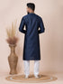 Navy Blue Kurta Self Jacquard Silk with Butti Churidar Closure View