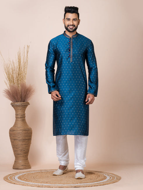 Rama Green Kurta Self Jacquard Silk with Butti Churidar