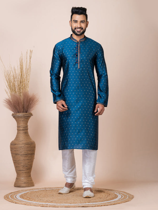 Rama Green Kurta Self Jacquard Silk with Butti Churidar