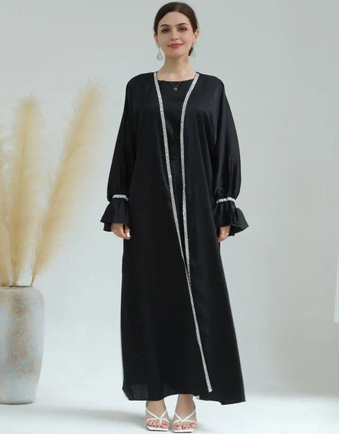 Elegant Ramadan Jalabiya Set: Open Kimono Abaya for Muslim Women's Clothing during the Holy Month