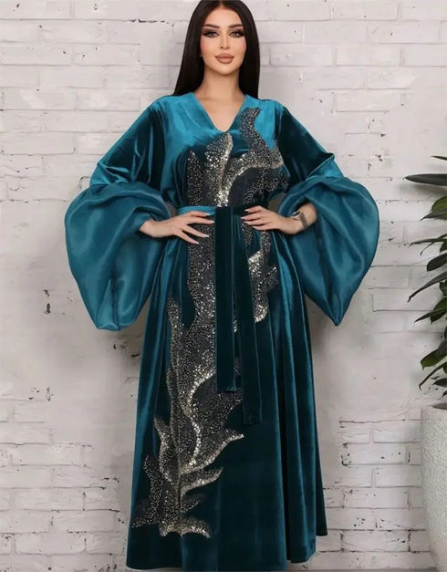 Cozy Elegance: Embroidered Velvet Abaya for Autumn/Winter Comfort