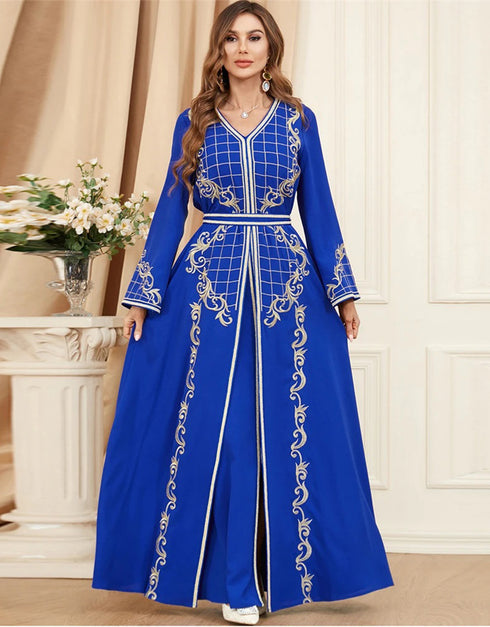 Graceful Ramadan Ensemble: Long Front Open Abaya Set for Muslim Women