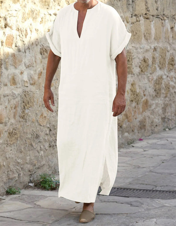 Summer Breeze Thobe: Short Sleeve Kaftan for Casual Muslim Style