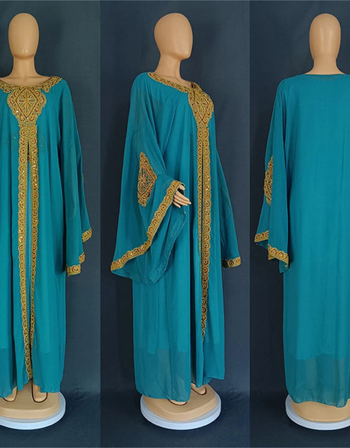 Shimmering Elegance: Embroidered Chiffon Abaya for All-Season Style