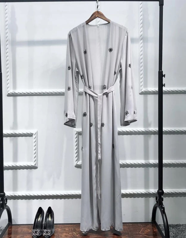 Sparkling Elegance: Diamond-Adorned Chiffon Abaya with Detachable Belt