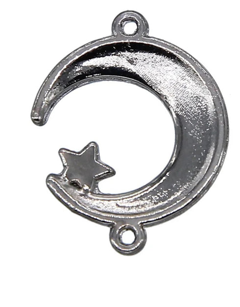 Islamic Elegance Unveiled: 6-Piece Collection of Silver Allah Charms, Muslim Crescent Moon Connectors - Perfect Accessories for Exquisite Islamic Jewelry