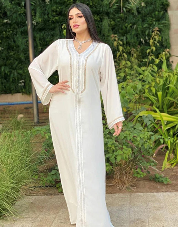 Pure Elegance: White Kaftan Abaya Set from Dubai and Turkey