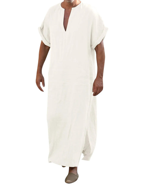 Summer Breeze Thobe: Short Sleeve Kaftan for Casual Muslim Style