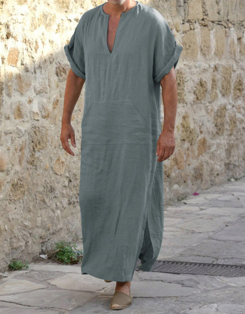Summer Breeze Thobe: Short Sleeve Kaftan for Casual Muslim Style