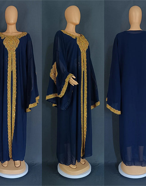 Shimmering Elegance: Embroidered Chiffon Abaya for All-Season Style