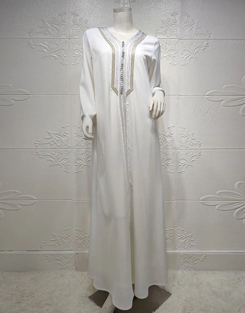 Pure Elegance: White Kaftan Abaya Set from Dubai and Turkey