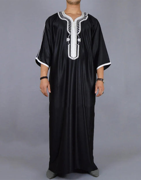 Arabic-Inspired Moroccan Kaftan: Casual Elegance in a Long Striped Dress for Muslim Men