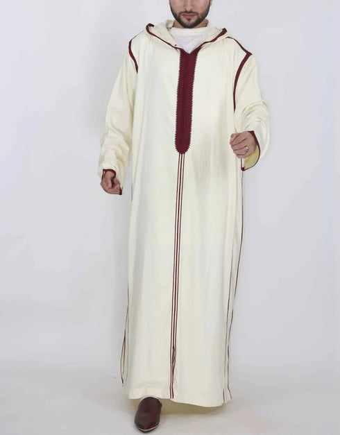 Arabic-Inspired Moroccan Kaftan: Casual Elegance in a Long Striped Dress for Muslim Men