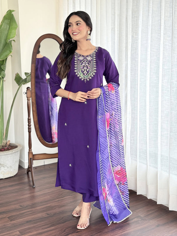 Voilet Viscose Chanderi Pant Suit Acy1007