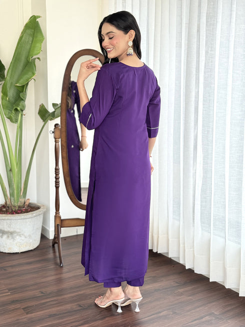 Voilet Viscose Chanderi Pant Suit Acy1007 Closure View