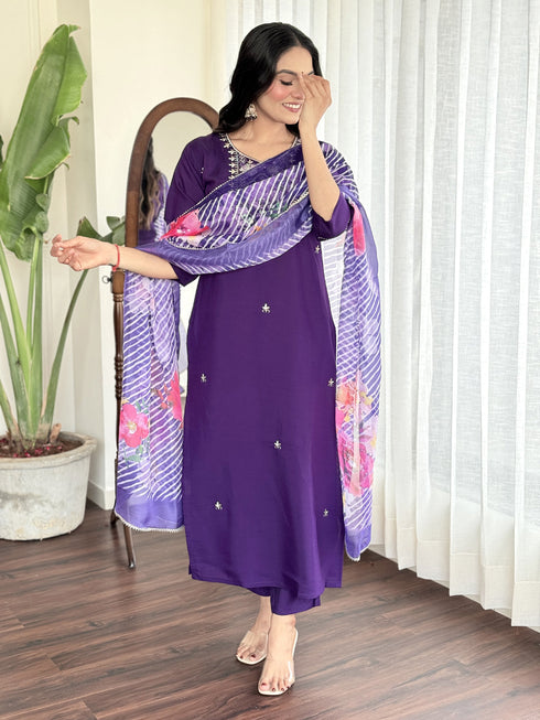 Voilet Viscose Chanderi Pant Suit Acy1007 Salwar Kameez