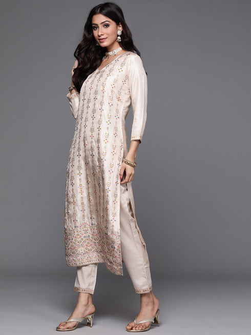 Off White Viscose Jacquard Pant Suit Acy1008 Salwar Kameez