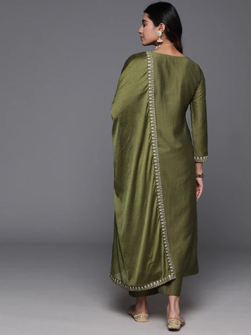 Green Viscose Chanderi Pant Suit Acy1010 Closure View