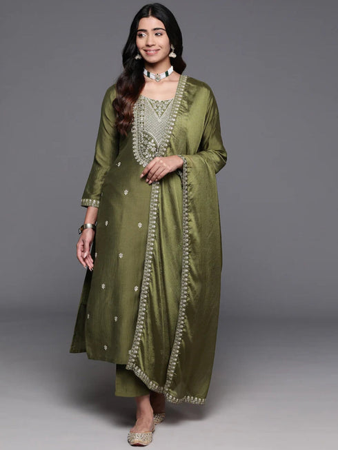 Green Viscose Chanderi Pant Suit Acy1010