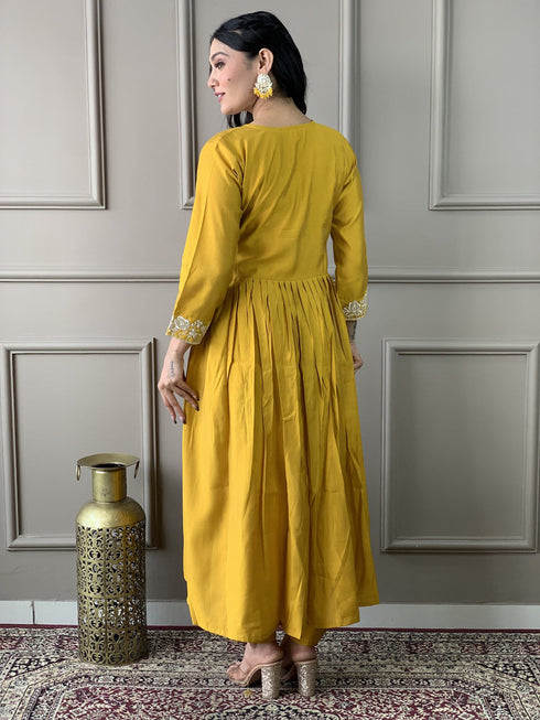 Mustard Viscose Chanderi Pant Suit Acy1011 Closure View