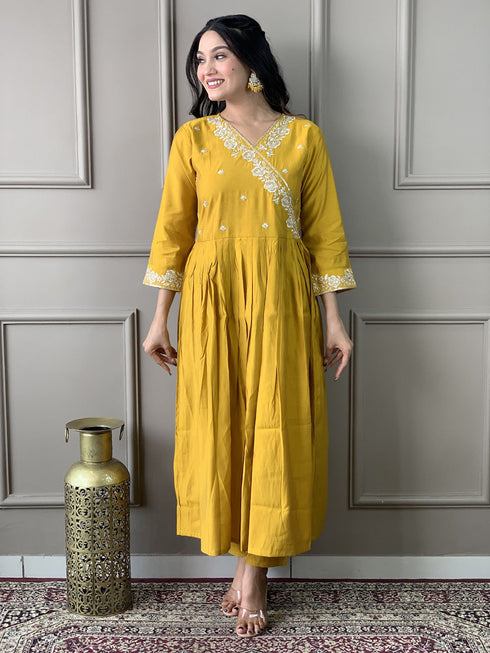 Mustard Viscose Chanderi Pant Suit Acy1011 Salwar Kameez