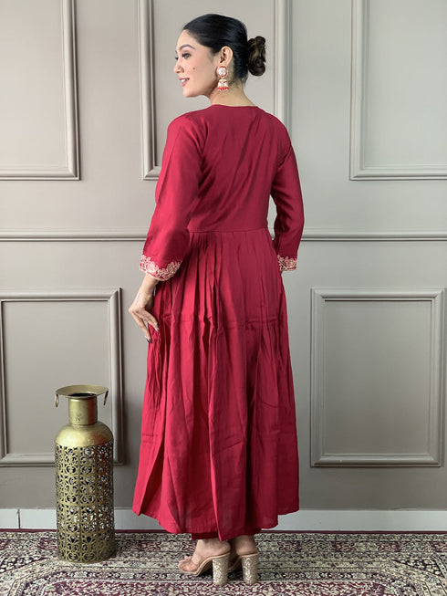 Maroon Viscose Chanderi Pant Suit Acy1012 Closure View